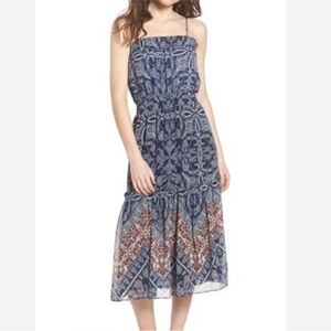 Misa Los Angeles Adel Smocked Detail Floral Midi Dress Adjustable Thin Strap XS